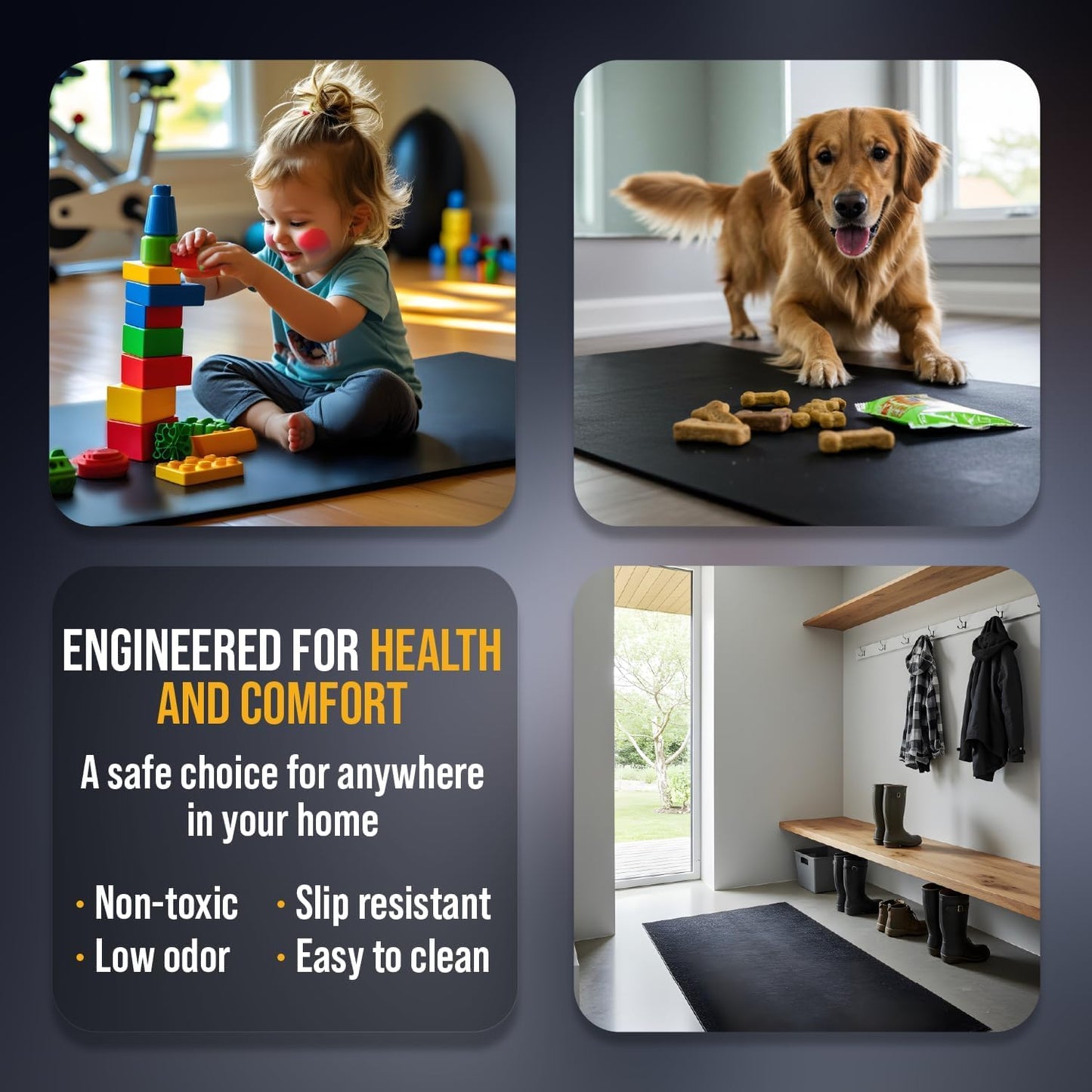 Rubber King Multi-Purpose Exercise Mat - 4' x 6' x 3mm - 100% Recycled Thick Rubber Mat for Home Gym Flooring, Non-Slip, Low-Odor Durable Workout Mat for Indoor/Outdoor, Shoe-Friendly - Black