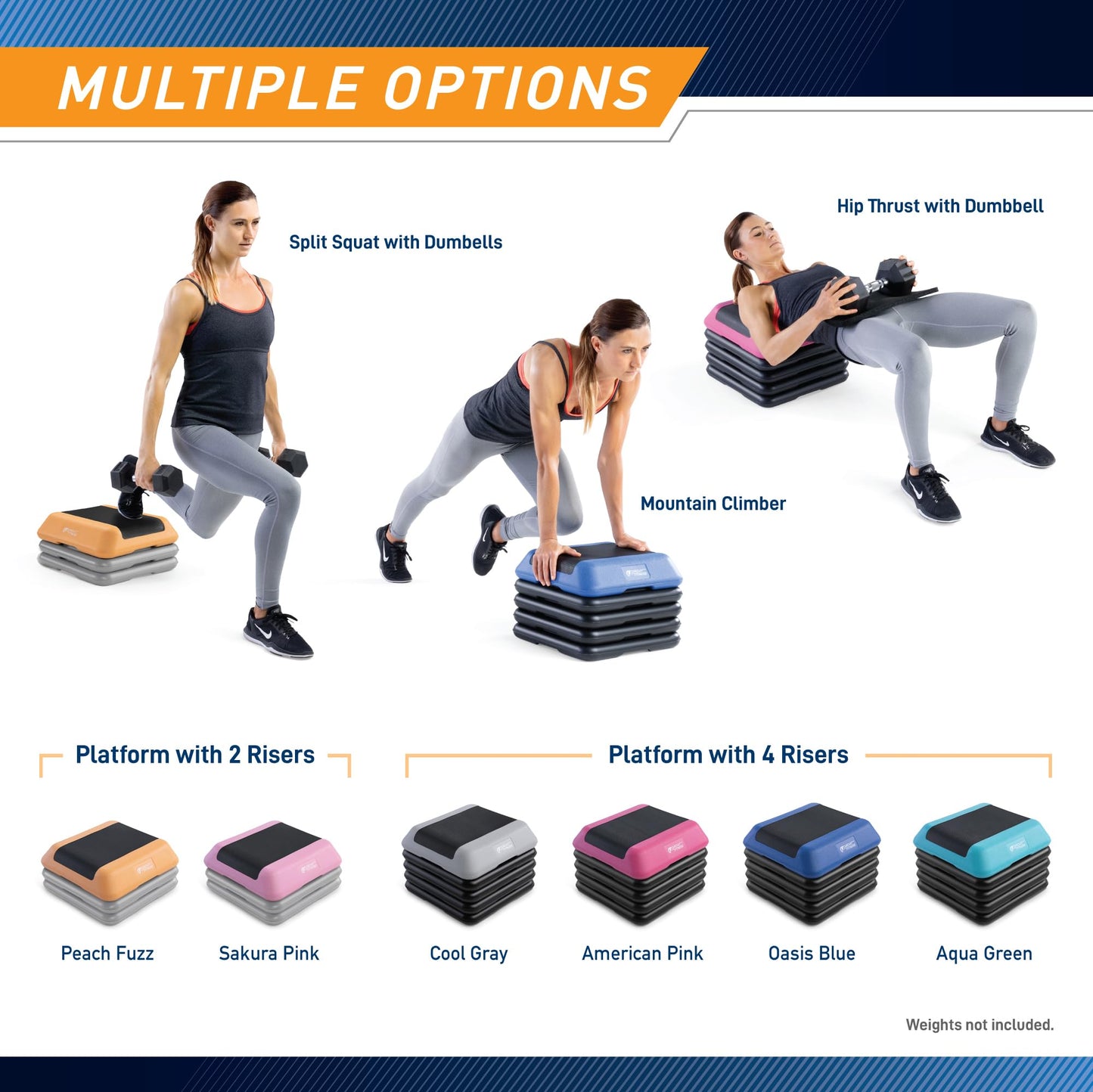Circuit Fitness by Marcy 16 x 16 inches Adjustable Height Aerobic Step Platform with 4 Risers, Non-Slip Rubber Surface, Home Exercise Fitness Training, Aqua Green, STEP-GREEN01-4R