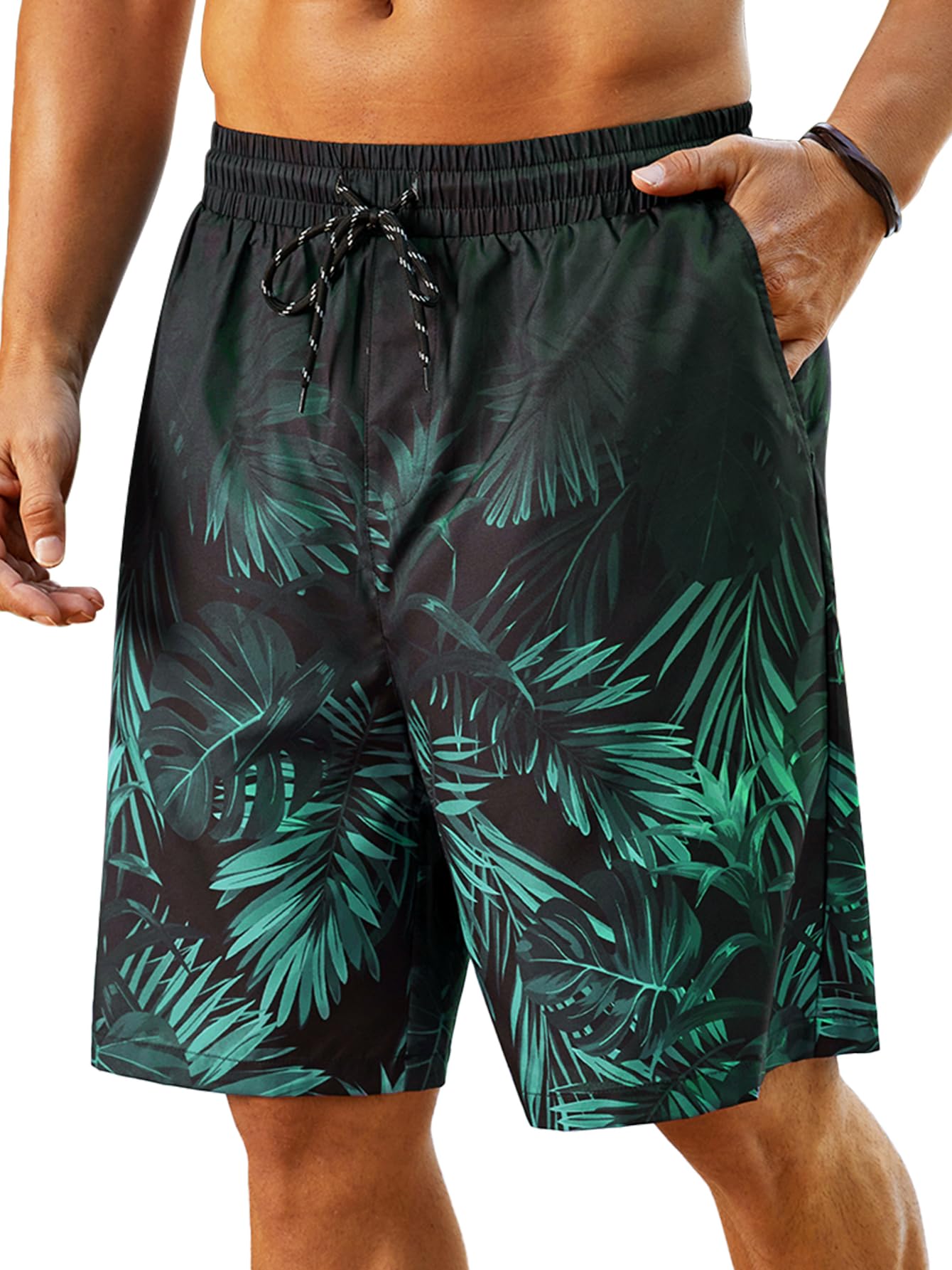 Hardaddy Men's Swim Trunks Quick Dry Bathing Suit Swimming Board Shorts Mesh Lining Hawaiian Beach Swimwear with Pockets Green XL