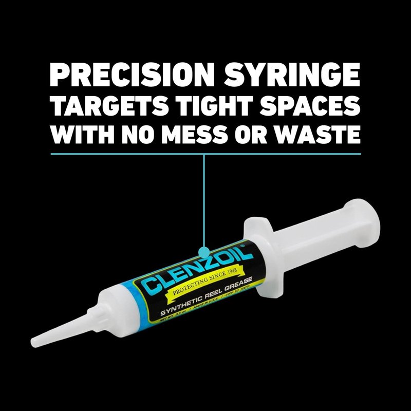Clenzoil Synthetic Reel Grease Syringe | 100% Synthetic Fishing Reel Lubricant - Rust Prevention - 0.5 oz