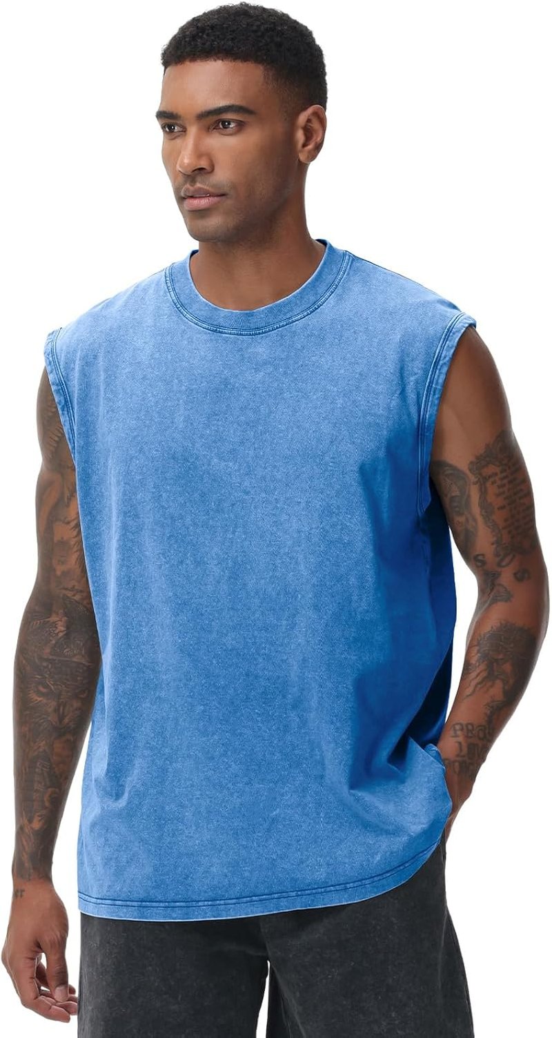 Men's Workout Tank Tops | Sleeveless Muscle Tee for Gym & Running - Acid Wash, Loose Fit