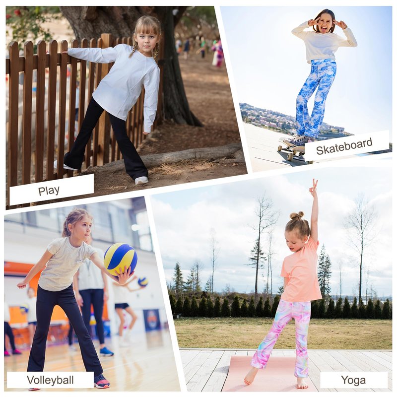 DIPUG Girls Flare Leggings with Pockets High Waisted Bootcut Legging Yoga Dance Pants Black 10-12