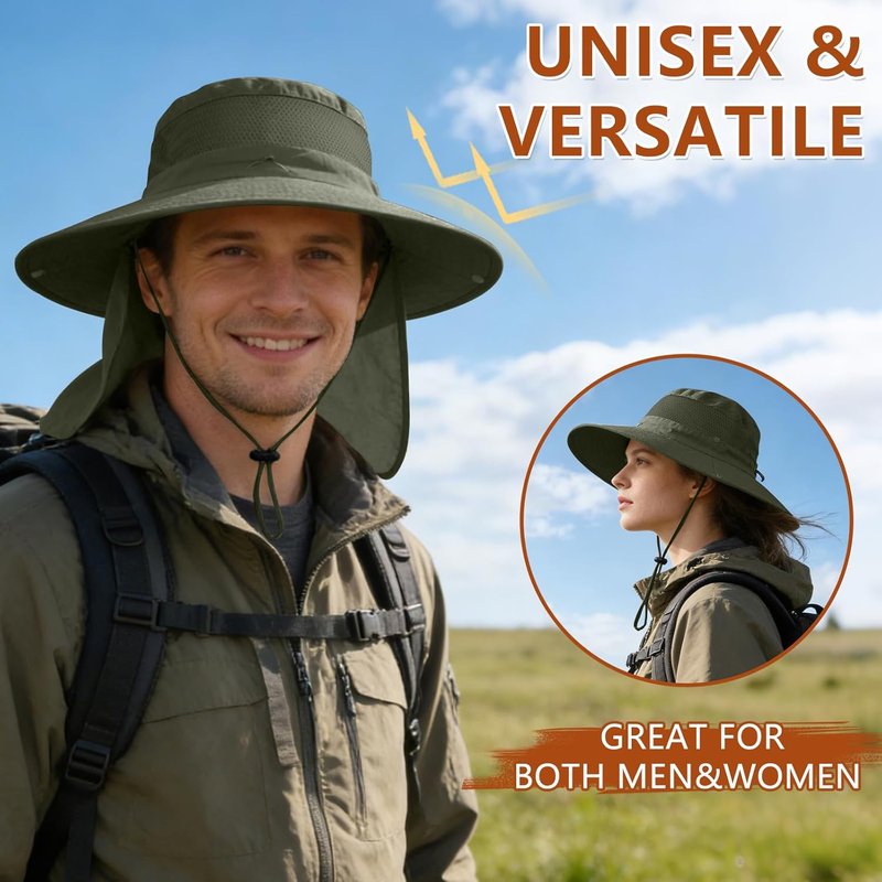ZOORON Sun Hats for Men & Women - UPF 50+ Waterproof Fishing Hat with Neck Flap | Wide Brim Bucket Hat for Safari & Hiking