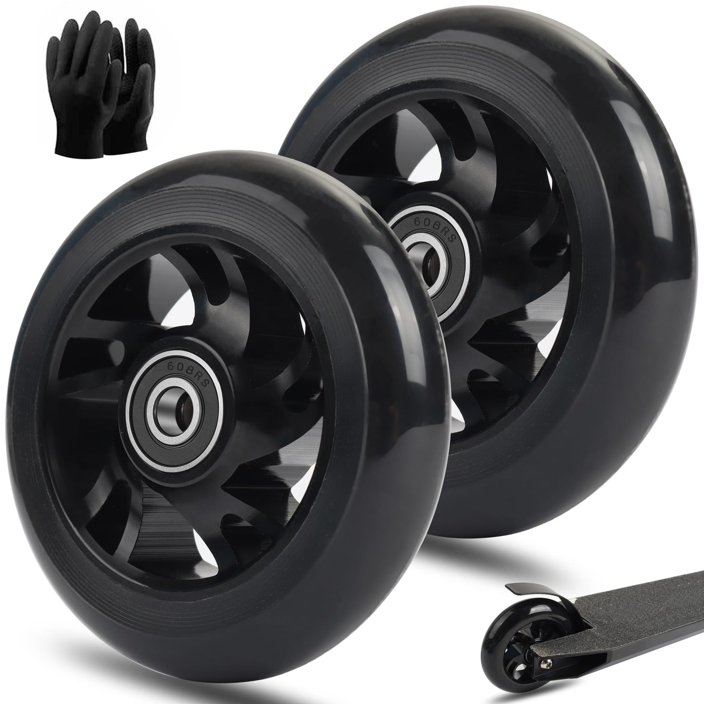 Scooter Wheels Pro Replacement Parts - 100mm With Aluminum Alloy Wheel Rim and Anti-Lock Bearing, Scooter Replacement Parts for Razor Scooters (100mm Black)