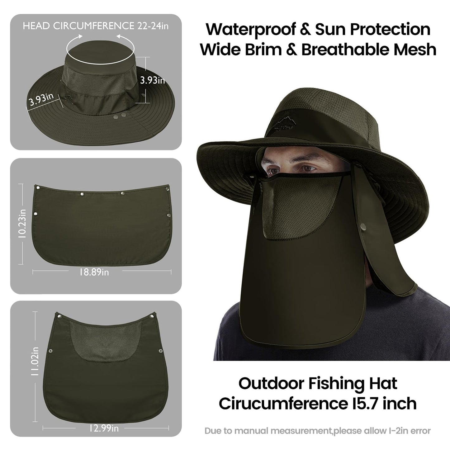 KEILOKLOK Sun Hats for Men Women UPF 50+ Waterproof Bucket Hat Dark Grey