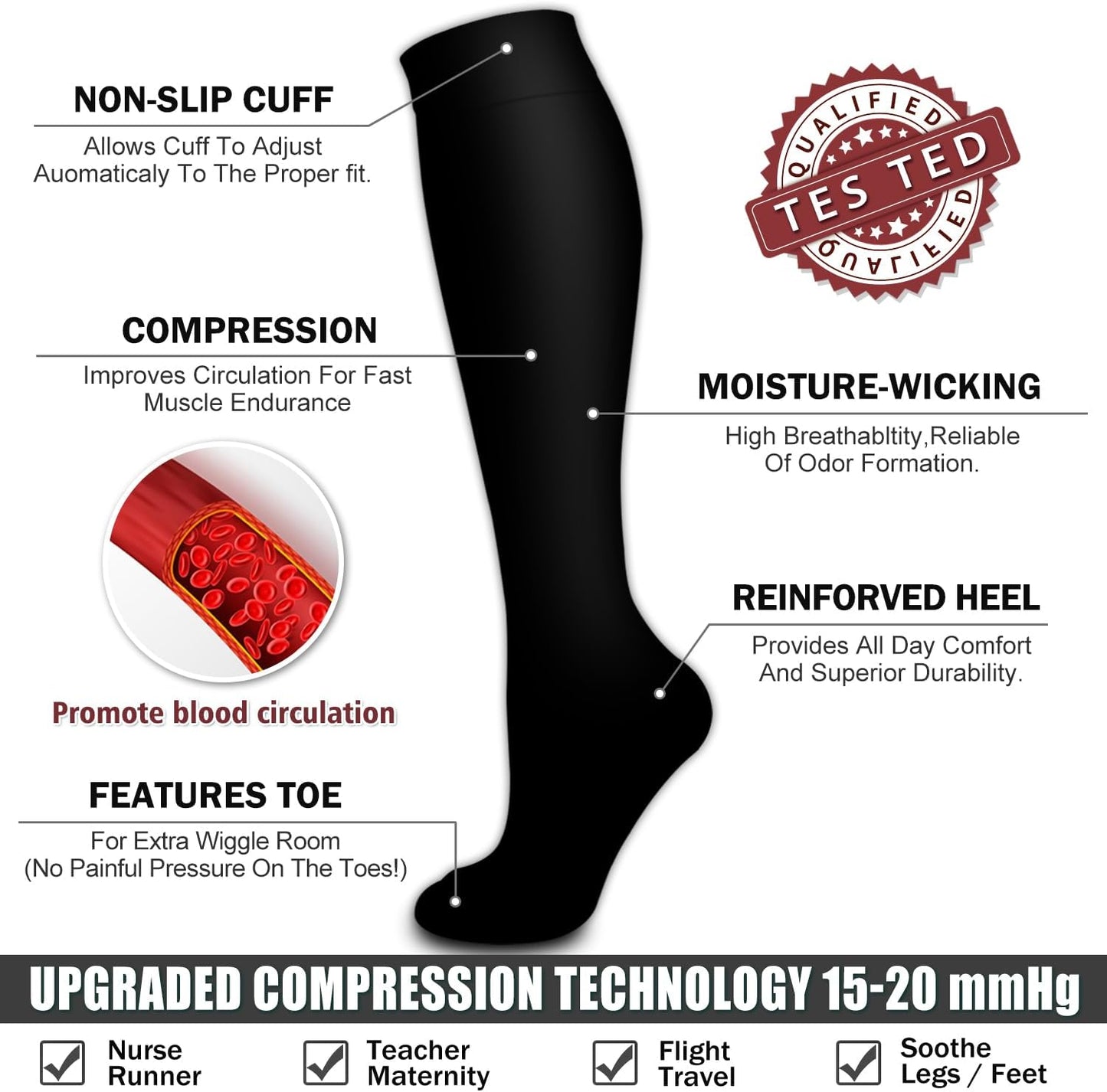 Compression Socks for Men & Women - 6 Pack Copper Blend for Enhanced Circulation | Ideal for Running, Nursing, and Athletic Use