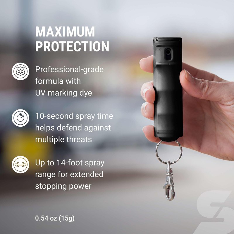 SABRE Pepper Gel Spray with Fast Flip Top Safety & Snap‑Clip Keychain for Self Defense - Max Police Strength OC with UV Marking Dye, Finger Grip, Wind Resistant, 10‑Sec. Spray, 14ft Range, Made in USA