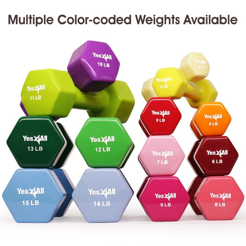 Yes4All Deluxe Vinyl Coated Cast Iron Dumbbell Weights - PVC Dumbbell Sets for a Total Body Workout (Sets of 2, Organe, 4lbs)