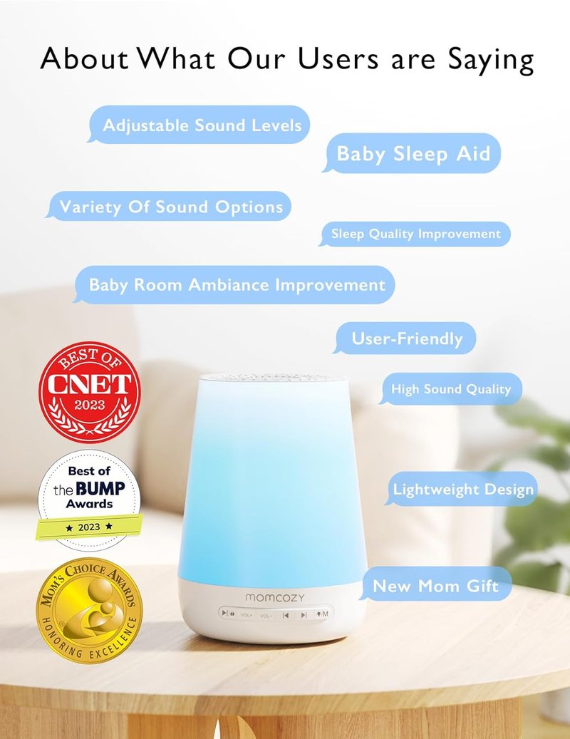 Baby Sound Machine - Momcozy White Noise Machine for Soothing Sleep | 34 Sounds, Night Light, App Control (Blue)