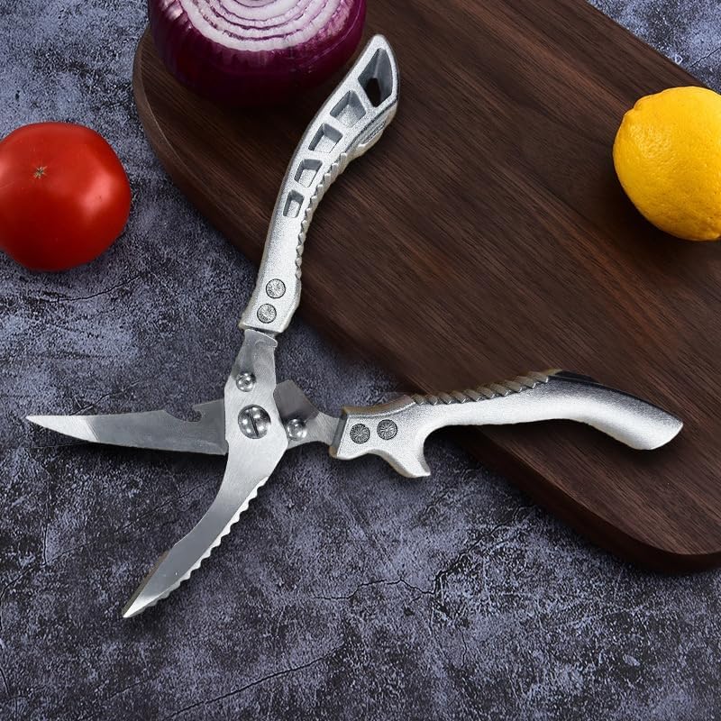 Stainless Steel Heavy-Duty Bone Shears - Sharp Multi-Functional Kitchen Scissors | Silver Finish