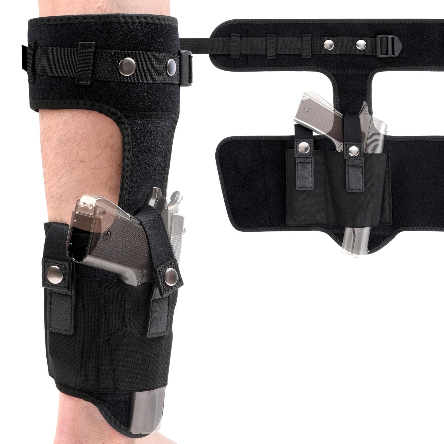 Funnysoft Ankle Holster for Concealed Carry Gun Leg Carry Pistol Holster with Pouch Compatible with Glock 43 26 19 SIG-P365 Ruger LCP 9mm 380 Adjustable Fit for Men Women(Classic)