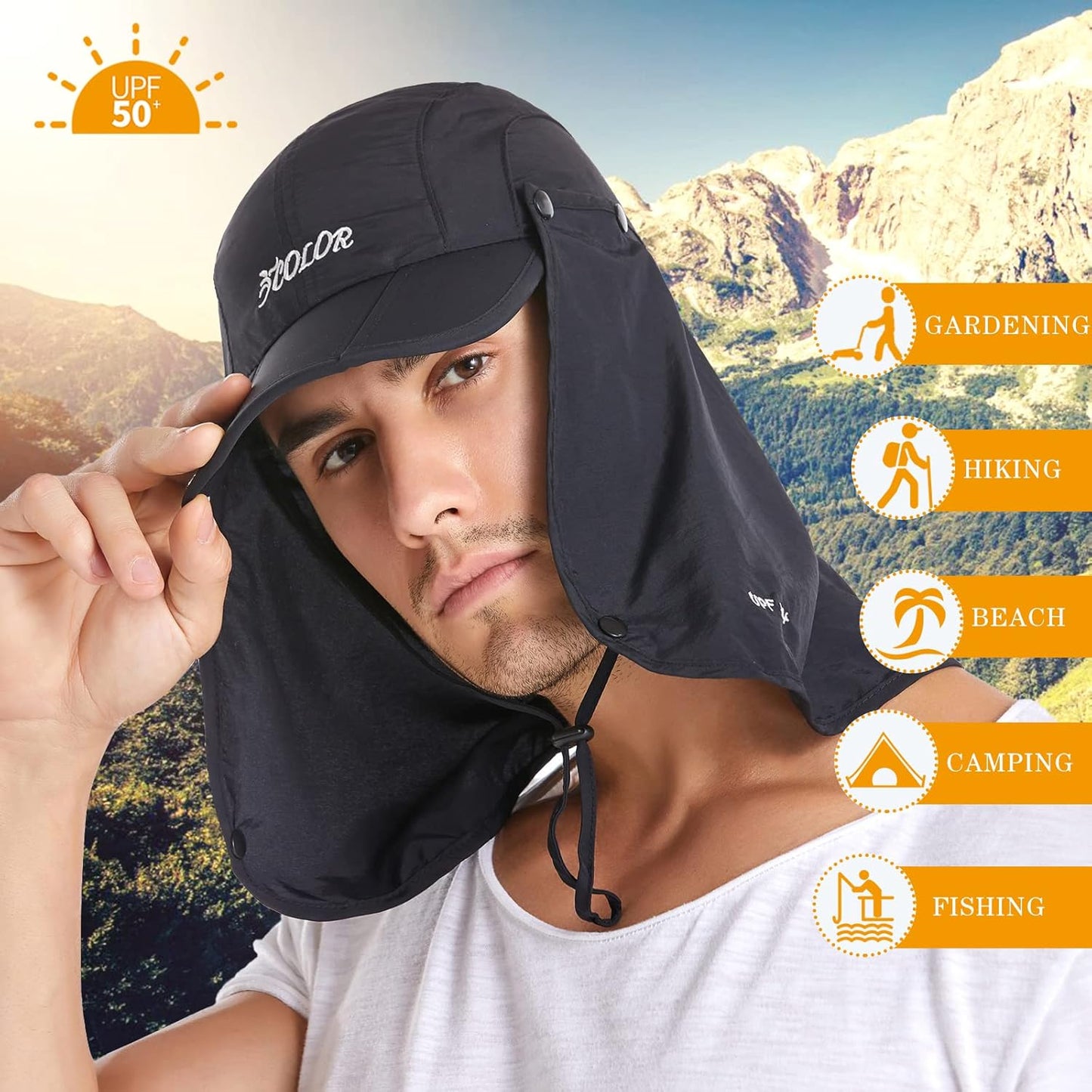 icolor Sun Hat - UPF 50+ Foldable Sun Protection Hat for Men & Women | Neck Flap & Ponytail Design