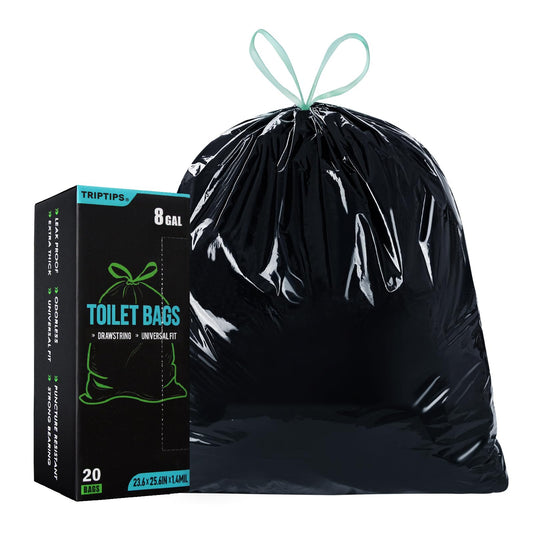 TRIPTIPS Portable Toilet Waste Bags, 20 Count, 8 Gallon Capacity, No Leakage, Odor Free, Convenient for Camping, Traveling, Backpacking