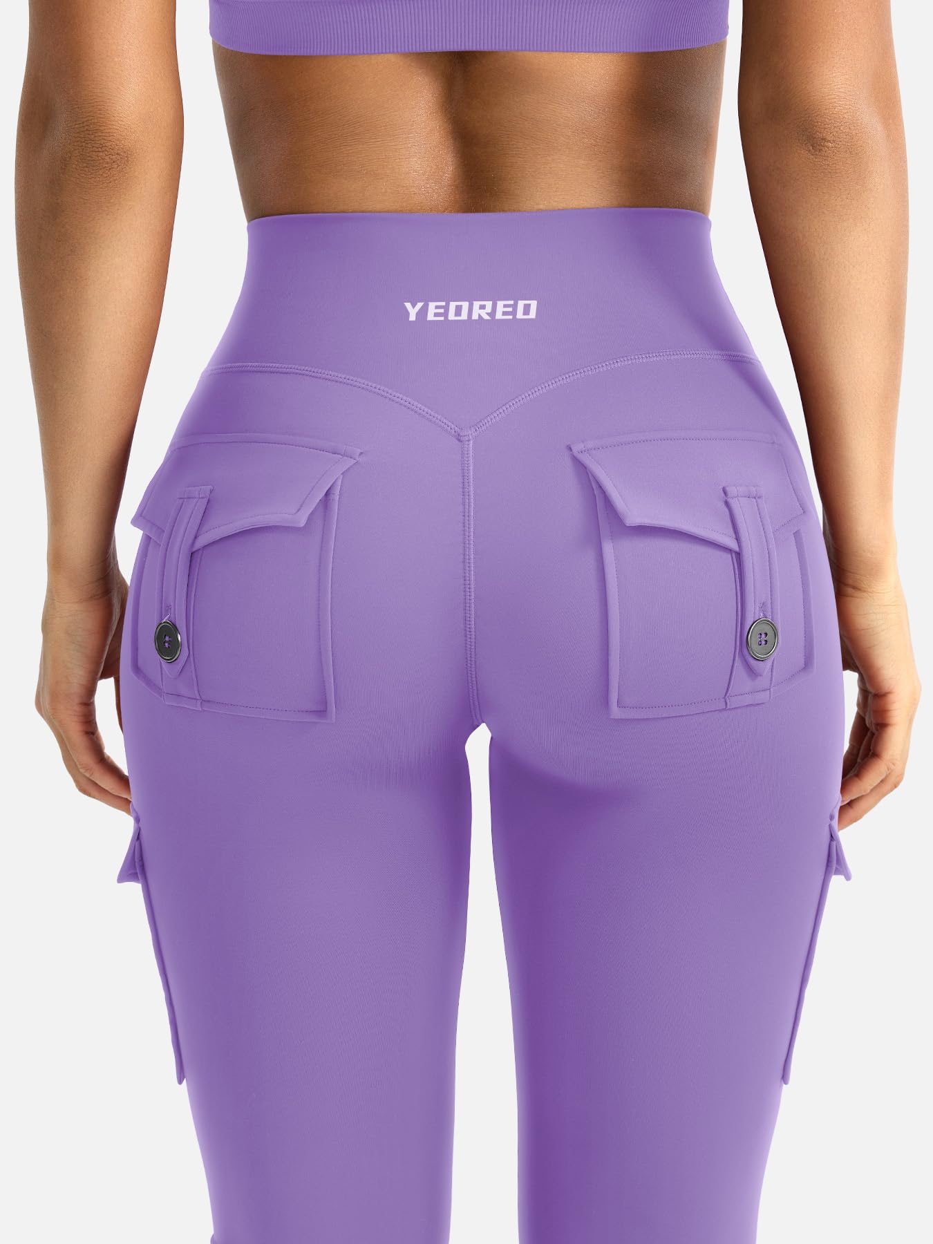 YEOREO CoreFlex Women Workout Flare Leggings with Pockets Hidden Scrunch High Waisted Cargo Gym Yoga No Front Seam Leggings Purple S