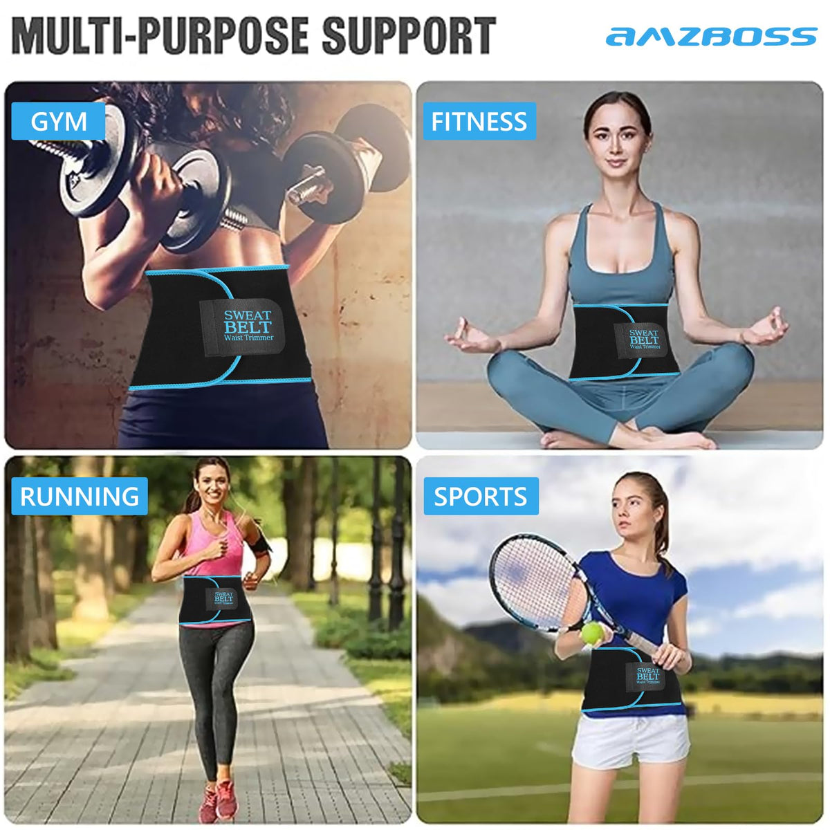 AMZBOSS Waist Trainer for Women Lower Belly Fat, Waist Sweat Band for Women, Belly Band Sweat Belt, Stomach Wrap, Faja Body Shaper (Blue, Medium)