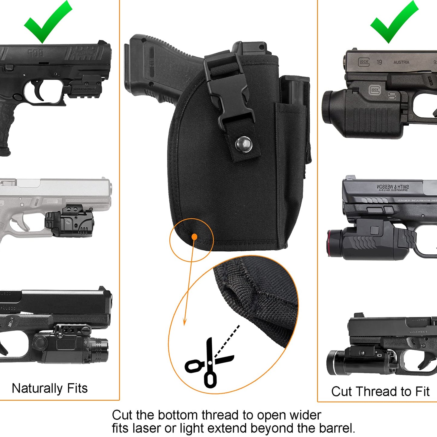 Depring Tactical Belt Holster with Mag Pouch for Handguns with Light or Laser Attachment Universal Outside The Waistband Holster Black