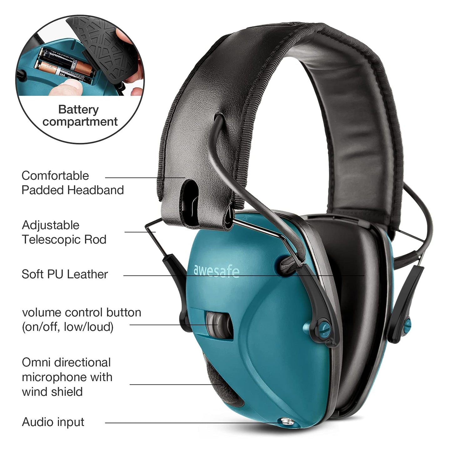 awesafe Electronic Shooting Earmuffs Ear Hearing Protection Headphones for Shooter Gun Range Noise Reduction Sound Amplification (Blue)