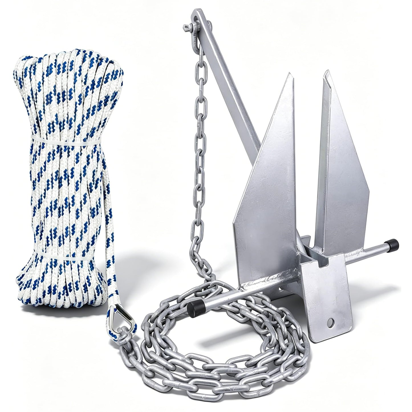 Young Marine Portable Galvanized Fluke Style Anchor Kit Includes Galvanized Fluke Anchor, Rope, Shackles, Chain 8LB 10LB (13 LB)