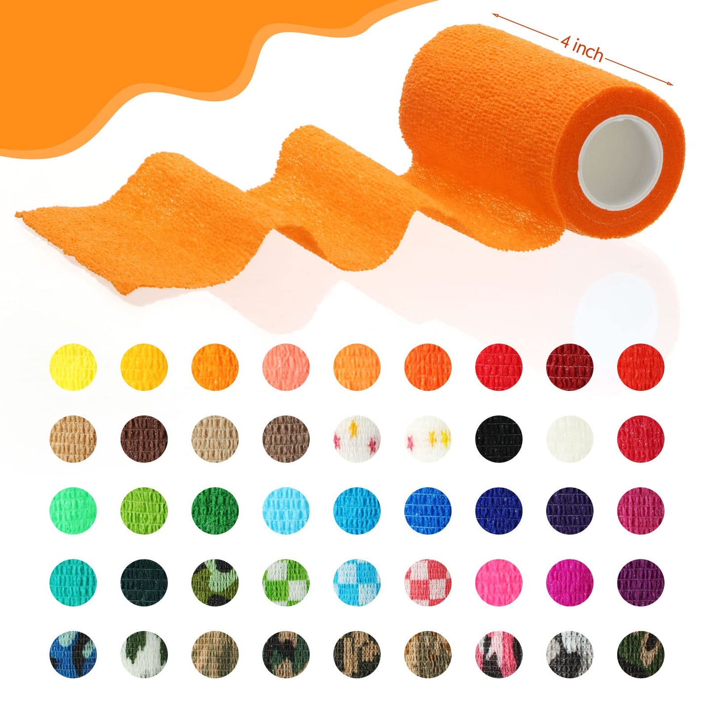 Newwiee 45 Rolls 4 Inch x 5 Yards Cohesive Bandage Tape Self Adhesive Bandage Elastic Stretch Athletic Tape Bulk Wrap Non Woven Self Adherent Wrap for Supply Wrist Sports, 45 Styles