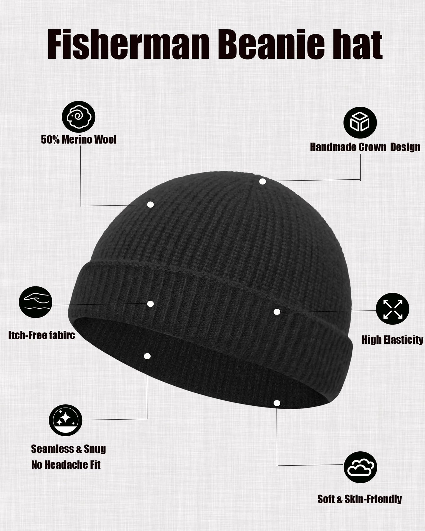 Simapu Thin Fisherman Beanie Hat for Men Women Fall Winter -Wool Knit Cuff Short Fashion Watch Cap,Trawler Slouchy Skull Cap