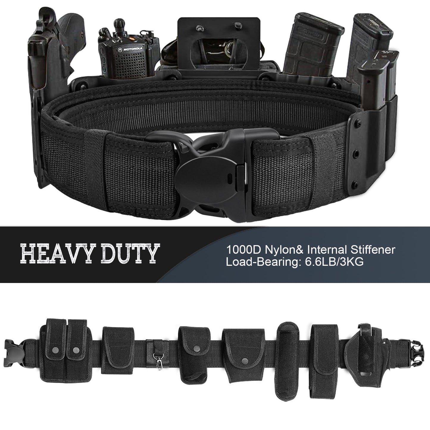 MOZETO Duty Belt, 2" Police Security Nylon Duty Belts Law Enforcement Officer with 2 Key Holder and 4 Belt Keepers