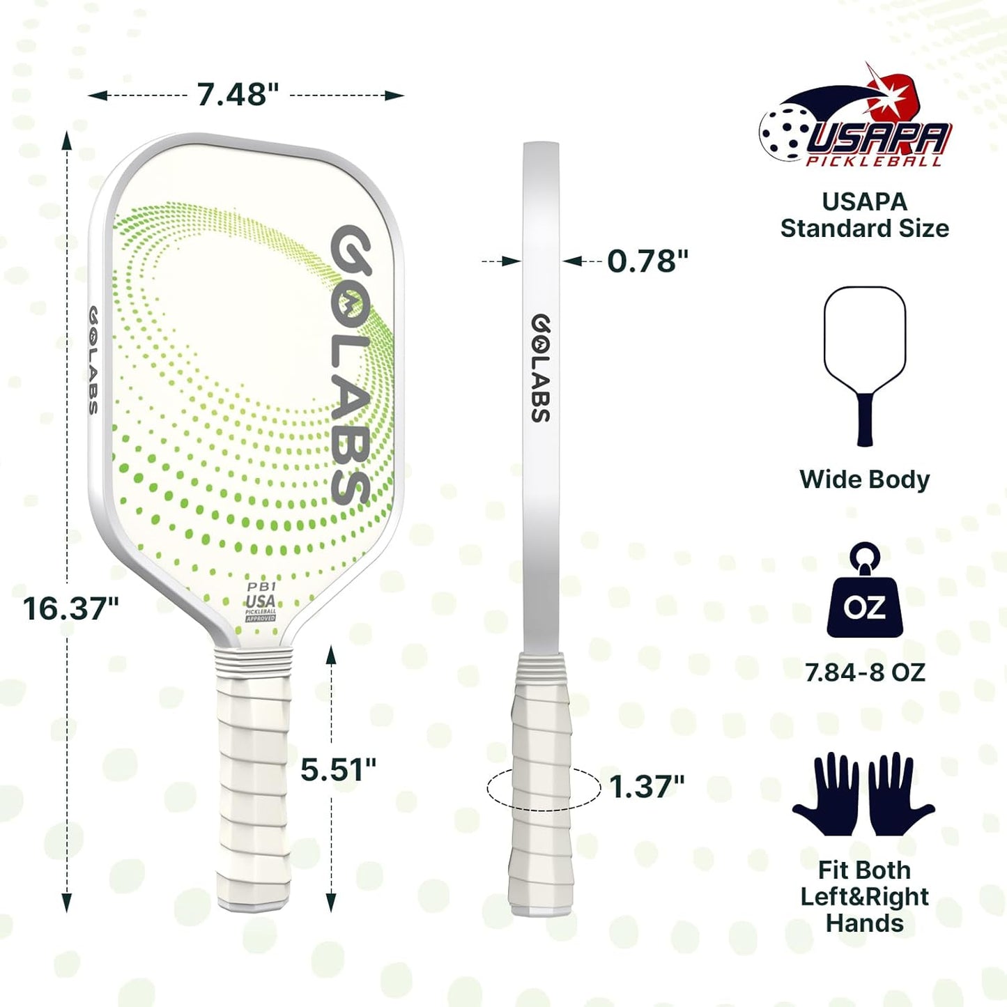 Golabs Pickleball Paddles Set of 2 - Durable Fiberglass Surface & 16mm Polymer Core | Lightweight Anti-Slip Grip