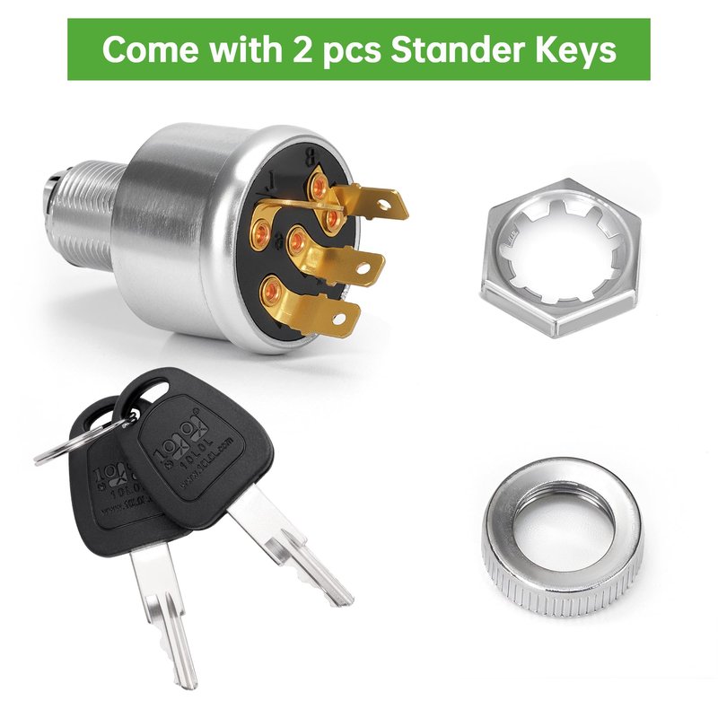 10L0L Golf Cart Ignition Switch 33639-G01 for EZGO E&G All Years, 3 Way 4 Spade Terminal Starter Switch Key with 2 Standard Keys for Light or Accessories