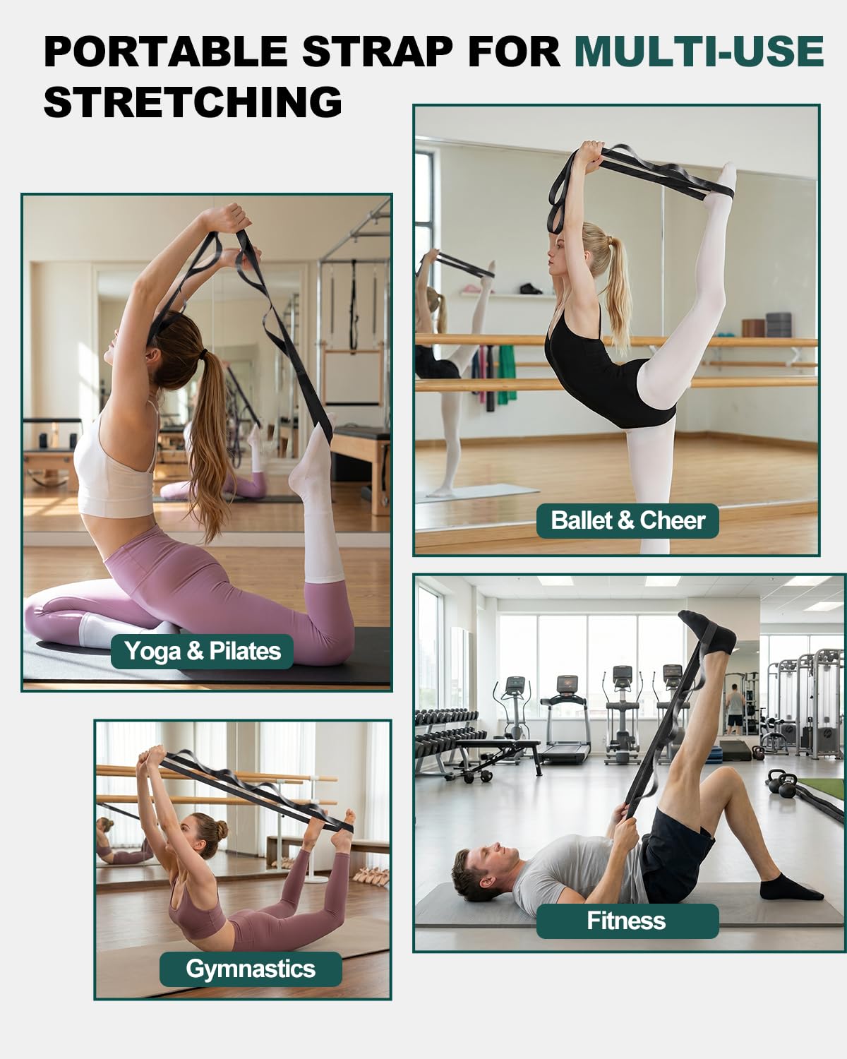 Trideer Stretching Strap Yoga Strap Physical Therapy for Home Workout, Exercise, Pilates and Gymnastics, 10 Loops Non-Elastic Stretch Bands with Aesthetic Packaging for Women & Men (Black)