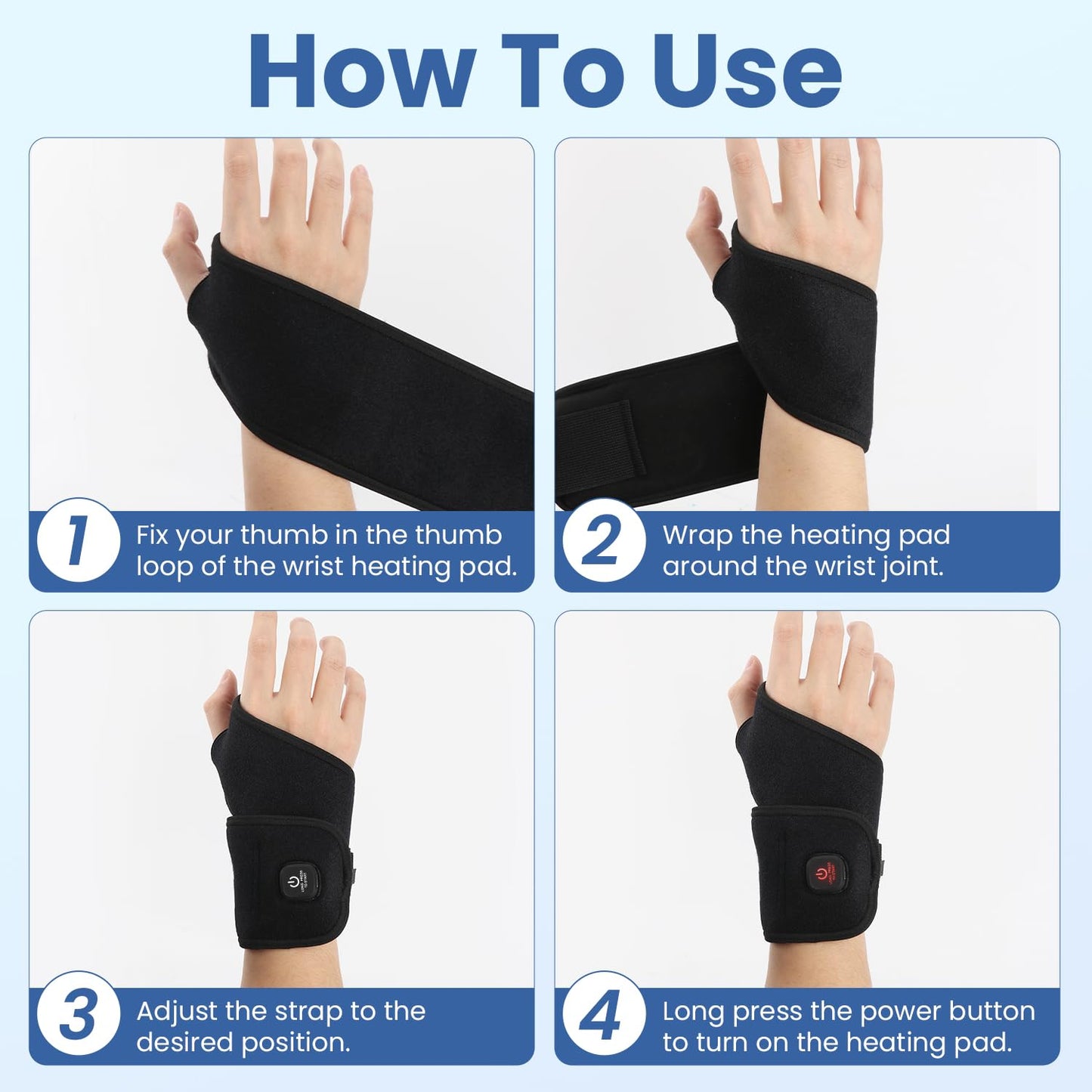Auccipal Wrist Heating Pad, Heated Wrist Wrap for Arthritis Carpal Tunnel Tenosynovitis Relief, 3 Temperature Levels with 3000 mAh Rechargeable Battery (Black)