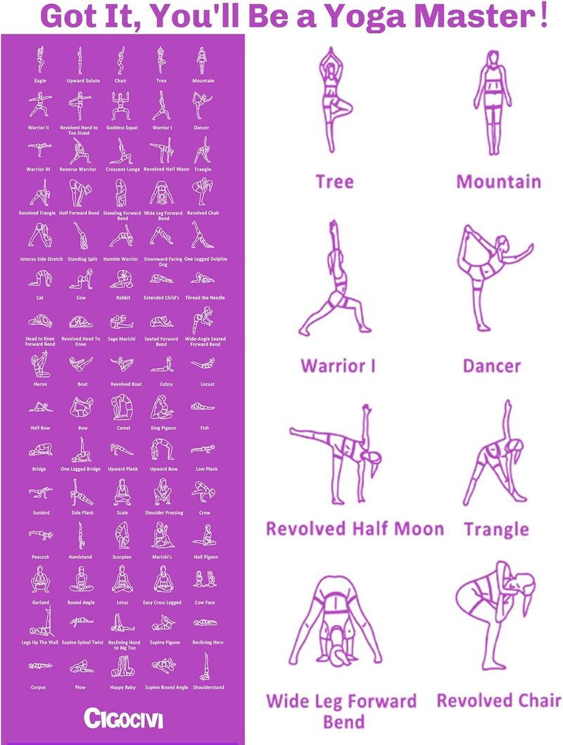 Travel Yoga Mat with 75 Asanas Poses & Exercises - Lightweight Home Workout Mat | Includes Carrying Bag, 68"x24"x0.25"