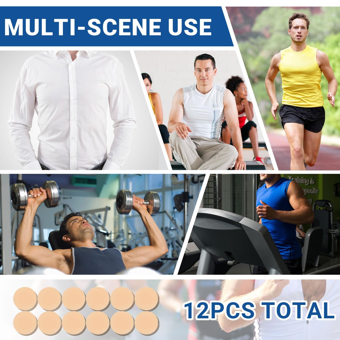 Funnysoft 12 Pcs 4/12 Pcs Nipple Covers Men Reusable Silicone, No Show Anti-Chafe Sweat-Resistant Sport Men Nipple Shield for Runner Gym