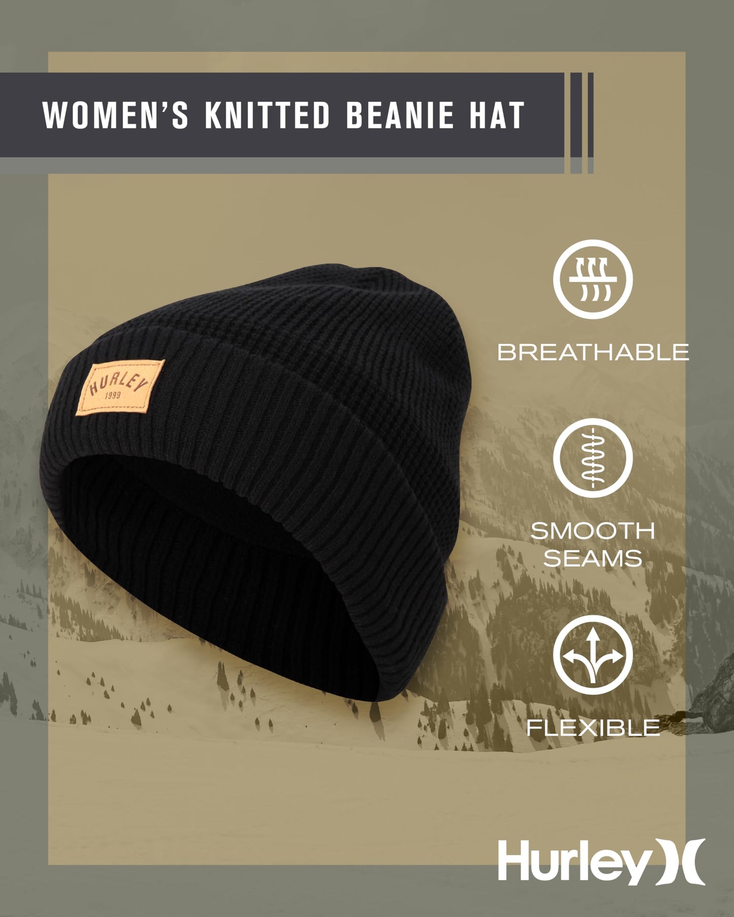 Hurley Womens Beanie Hat - Fleece Lined Ribbed Knit Winter Hats for Women Medium Fit Acrylic Beanies for Fall Snow Ski, Oatmeal