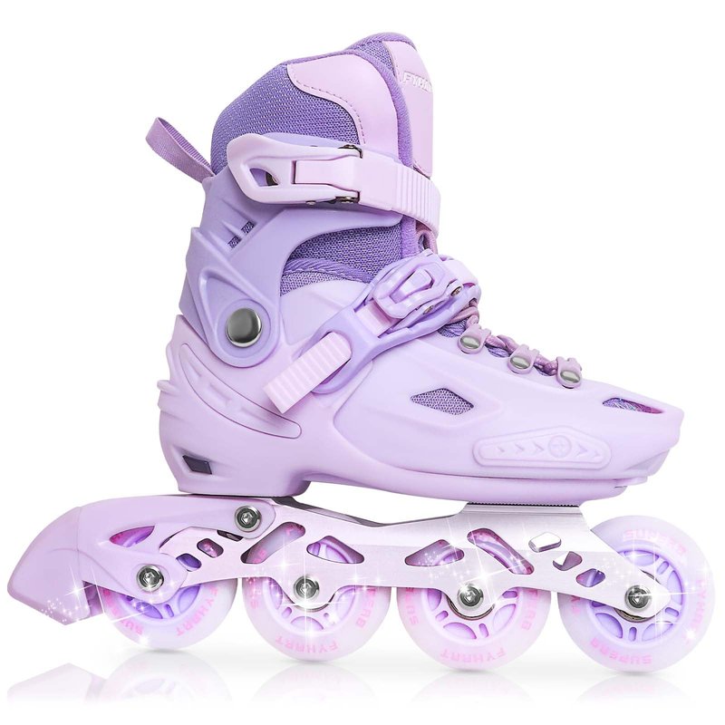 LIRENGUI Kids line Skates, Adjustable Inline Skates for Girls, Girls Inline Skates with All Lighting Wheels, Suit for Outdoor Sport, Macaroon Purple (Medium)