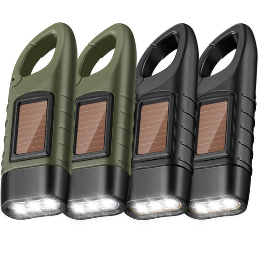 Mudder 4 Pack Hand Crank Solar Powered Flashlight Emergency Rechargeable LED Flashlight Survival Gear Self Powered Charging Torch for Hiking Backpack Outdoor Sports Camping(Green, Black)