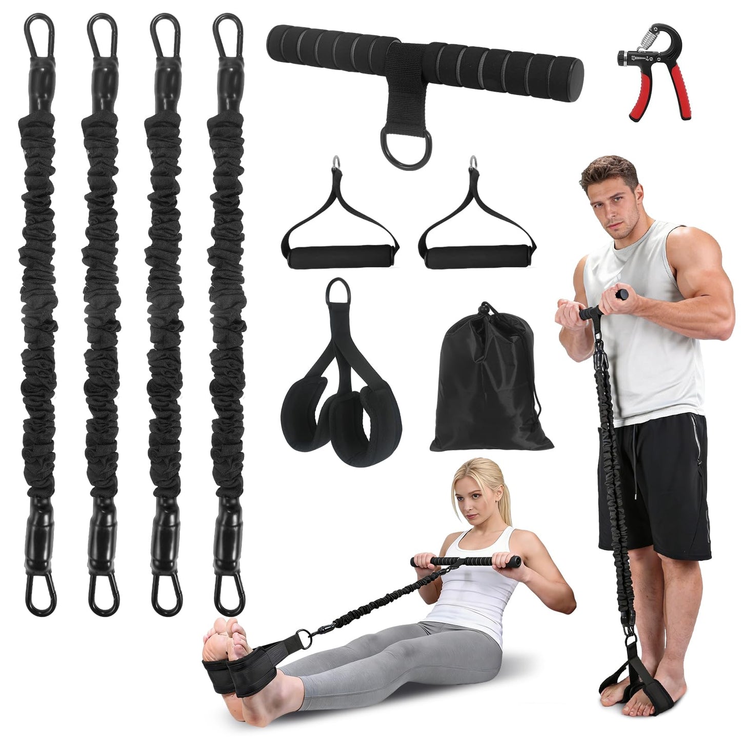 2026 Upgrade Pedal Resistance Band, 4-Tube Elastic Sit Up Pull Rope for Men and Women, Pedal Puller for Strength Training, Foot Resistance Rope for Physical Therapy (Purple)