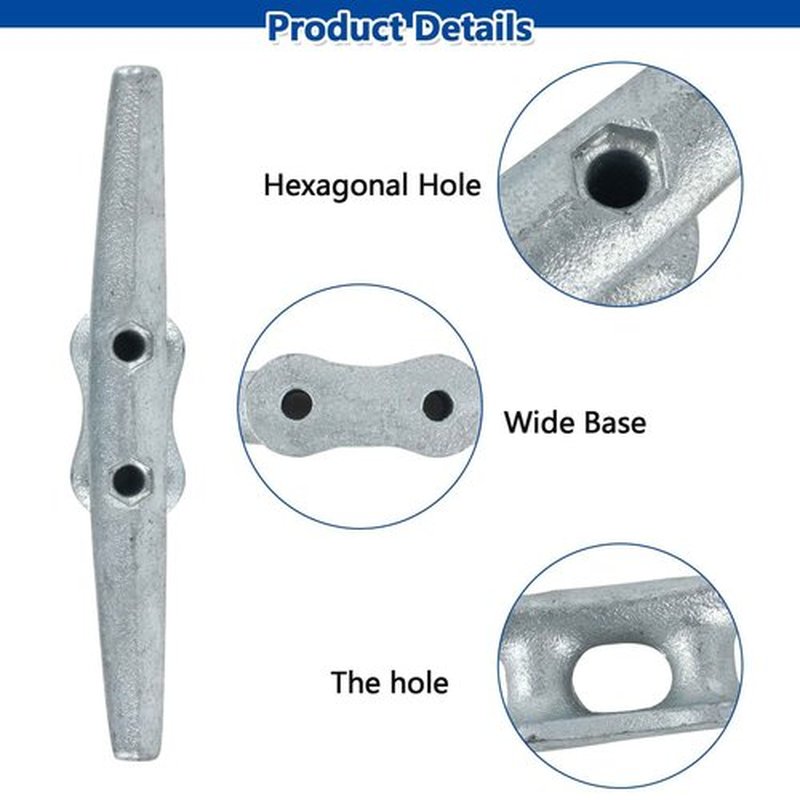 Dock Cleats 10 Inch 4 Pack, Hot Dipped Galvanized Cast Iron Boat Cleats, Boat Dock Cleats with Bolts Weatherproof Tie Downs for Boat, Decks, Rope, Marine or Decoration