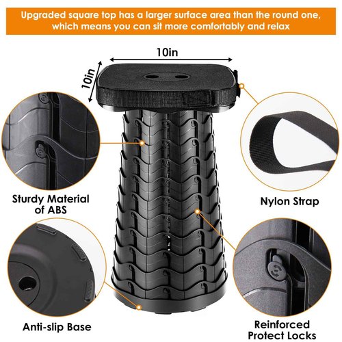 aboutool Collapsible Stool with Soft Removable Cushion & Waterproof Carry Bag - Lightweight Folding Stool, 485lbs Capacity, Portable for Adults, Camping, Fishing, Hiking, Outdoor, Travel
