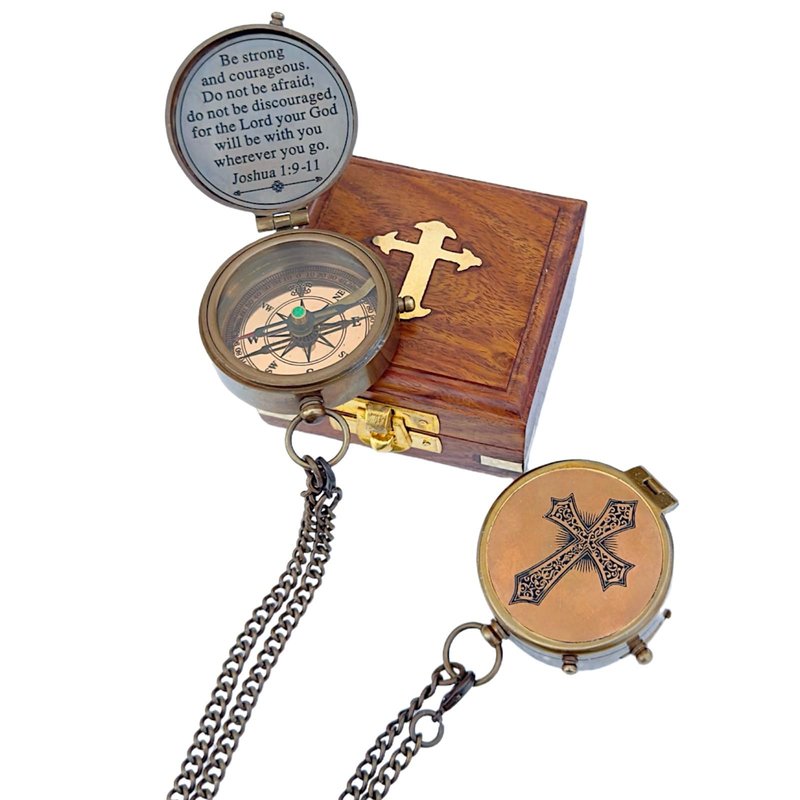 Engraved Personalized Inscription Antique Brass Compass Engraved with Leather Case Son Mom Children Gift Baptism Birthday Easter Decor