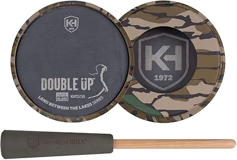 Double Up Turkey Call - 2-Sided Friction Pot with Slate Top & Glass Bottom | Mossy Oak Greenleaf, Made in USA