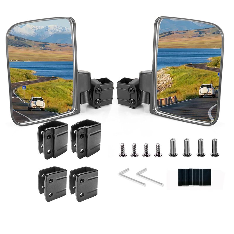 DoonMi Golf Cart Mirror No-drilling Side Rear View Mirror Compatible Universal for Yamaha, Club Car, EZGO,180 Degree HD Glass