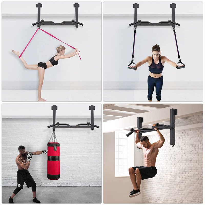 Kipika 32" Ceiling Mounted Pull Up Bar - Heavy Duty, Highly Adjustable, Multifunctional Chin Up Bar - Home Gym System with Punching Bag Hanger and Resistance Bands Training (Joist Pull Up Bar with Ball)