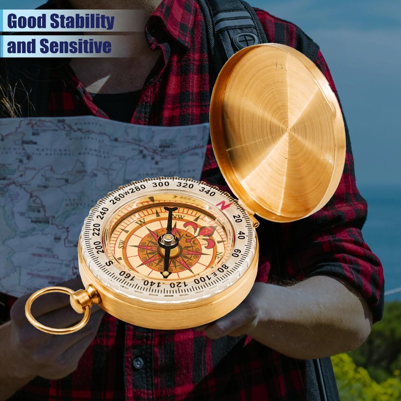 Rovella 2Pcs Metal Camping Survival Compass, Brass Pocket Compass, Glow in The Dark Survival Gear for Hiking Camping Hunting Navigation