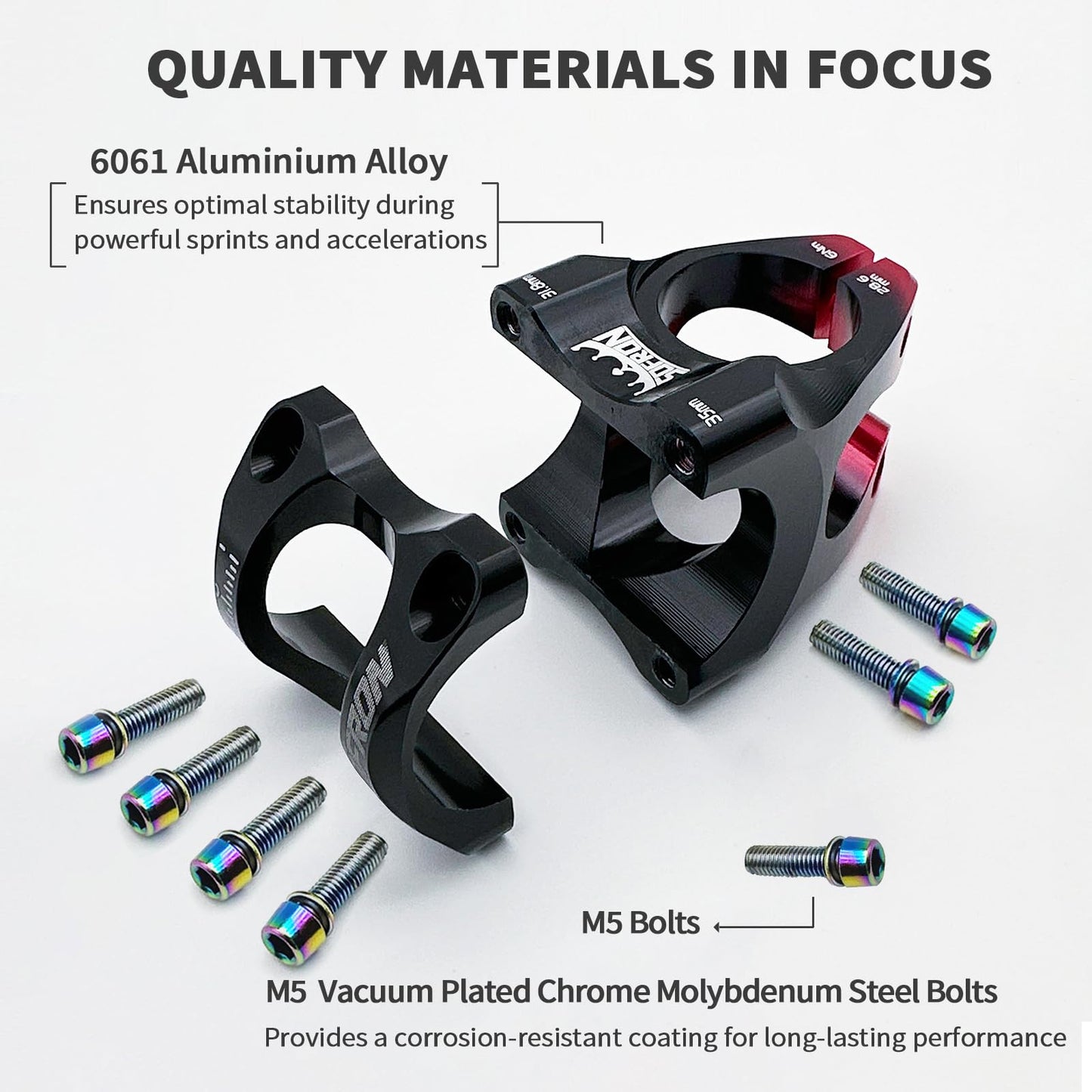 SOFRON 31.8 * 28.6mm Bike Stem, 35mm Short MTB Stem, Handlebar Riser for Mountain Bike, Ultra-Light CNC Aluminum Alloy, Red-Black