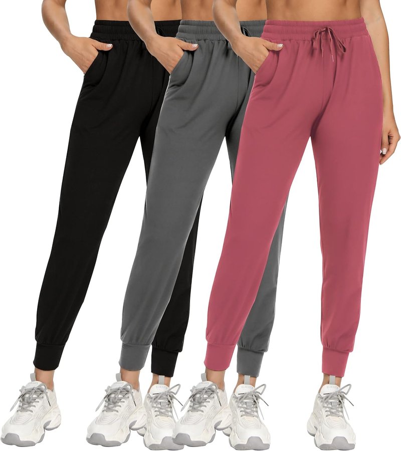 Women's Athletic Joggers - 3 Pack Sweatpants with Pockets for Yoga & Running | Comfortable Fit