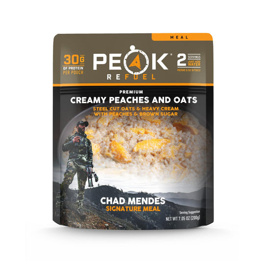 Peak Refuel Creamy Peaches and Oats | Chad Mendes Signature Meal | Premium Freeze-Dried Variety Meals | Hunting, Survival, Camping, Backpacking Food | High-Protein Game Meats | MRE | Made in USA