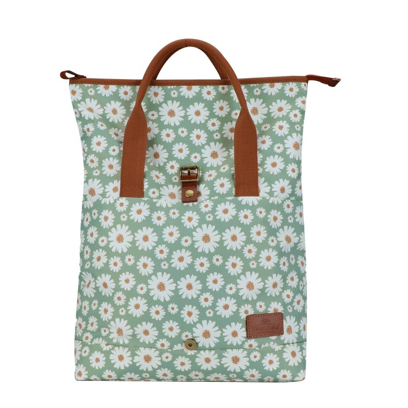 TOURBON Nylon and Leather Roll-top Clip-On Bicycle Panniers Women's Shoulder Tote Bag (Light Green with Flower)