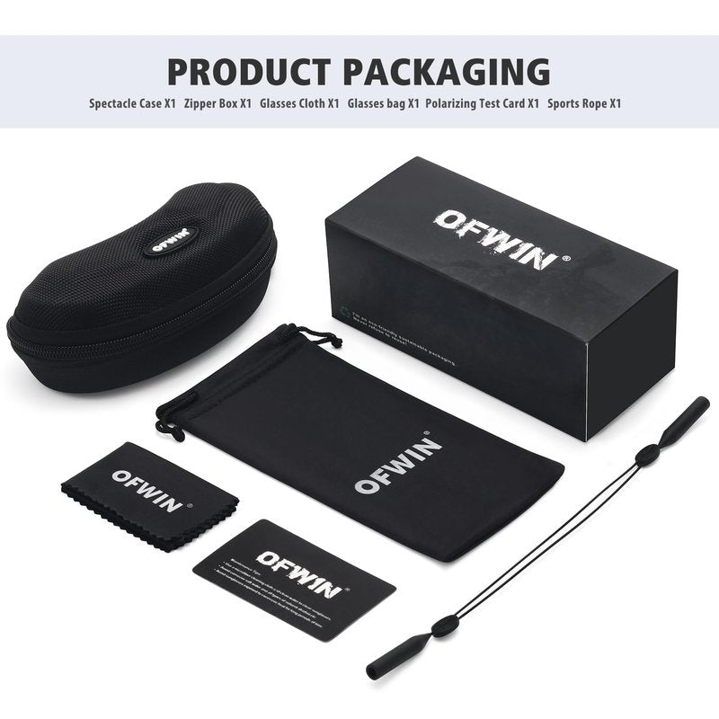 Ofwin Polarized Sports Sunglasses for Men Women UV Protection Cycling Bike Running Wrap Around Sun Glasses Matte Black Frame/Gray Lens