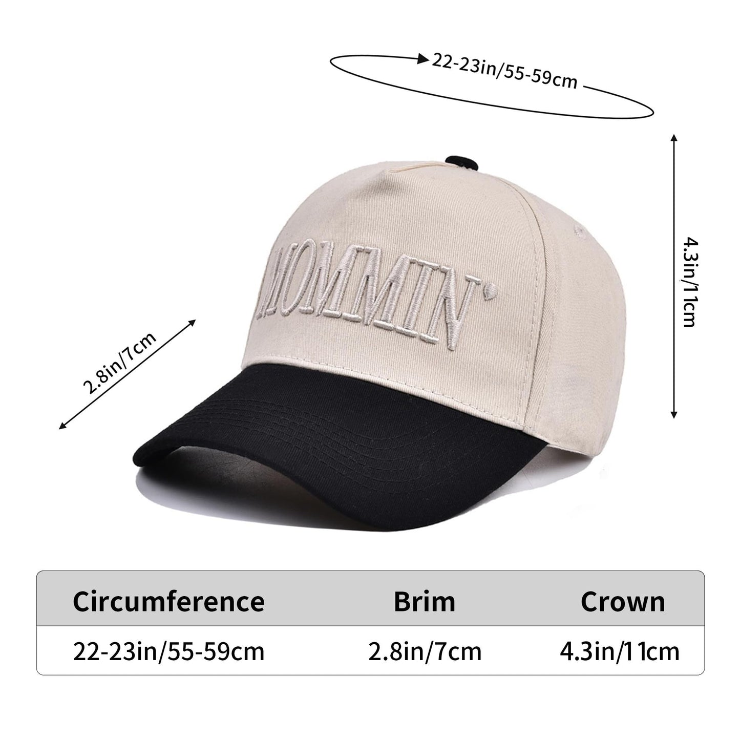 Mommin Baseball Cap for Women Men Vintage Embroidered Mom Trucker Hat Adjustable Canvas Vintage Hat for Casual Wear (Beige/Black)