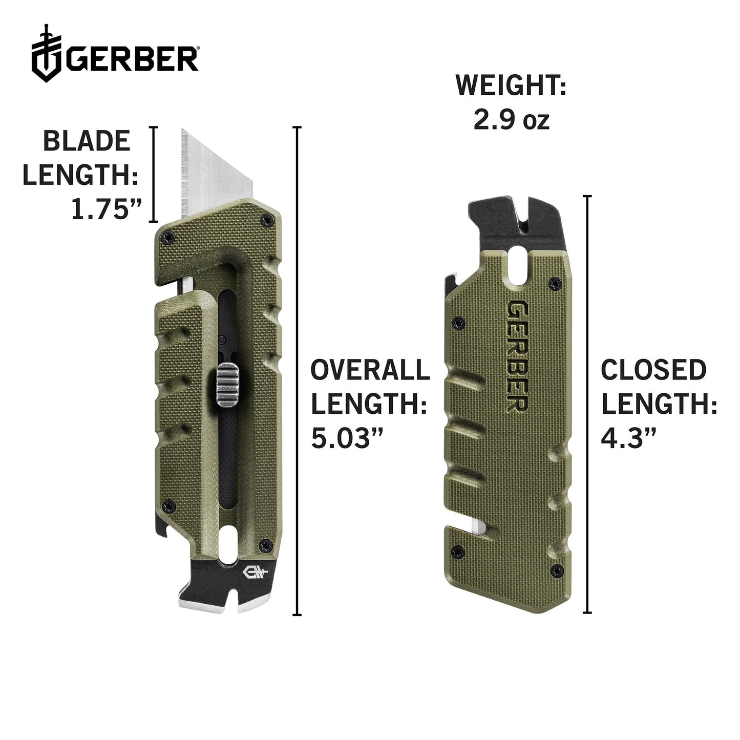 Gerber Prybrid EDC Pocket Knife Multitool 8-in-1 Box Cutter, Green G10