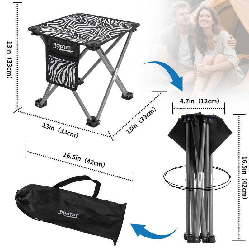 Roptat Portable Folding Compact Lightweight Camping Stool Seat for Camping Fishing Hiking Gardening Outdoor Walking Backpacking Travelling and Beach with Carry Bag (Zebra)